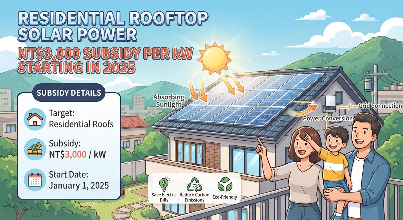 Households to Receive NT$3,000 per kW for Rooftop Solar Installations from 2025